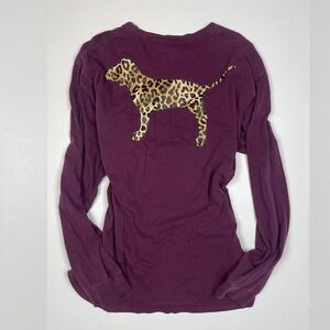 Y2K VS Pink Leopard Print Long Sleeve Graphic Shirt Top Rare 2010s Maroon Large